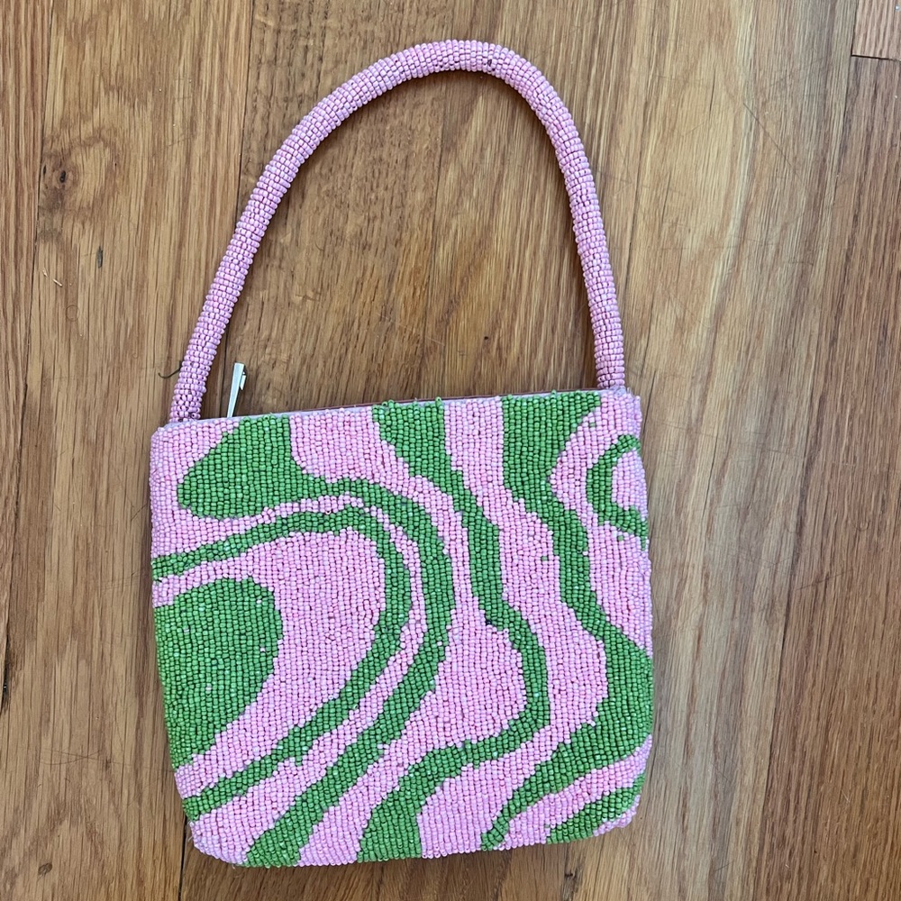 ASOS Y2K 90's Pink Green Swirl Abstract Aethetic Beaded Bag